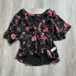 Dynamite Floral Blouse with Black and Pink Accents